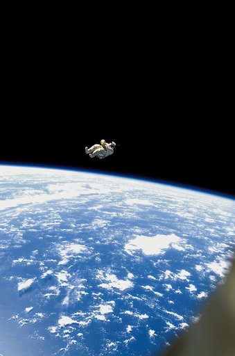 Orlan Suit RadioSkaf Microsatellite after release from the ISS during the second EVA on Expedition 12