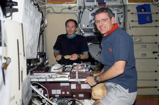 McArthur and Tokarev eat a meal at the galley during Expedition 12
