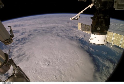 Soyuz Spacecraft TMA-8 docked to the ISS taken during Expedition 13