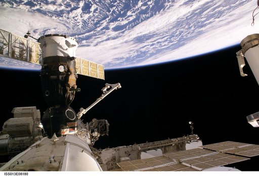Soyuz Spacecraft TMA-8 docked to the ISS taken during Expedition 13