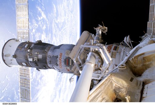 Progress 20 Supply Vehicle docked to the Pirs DC-1 taken during Expedition 13
