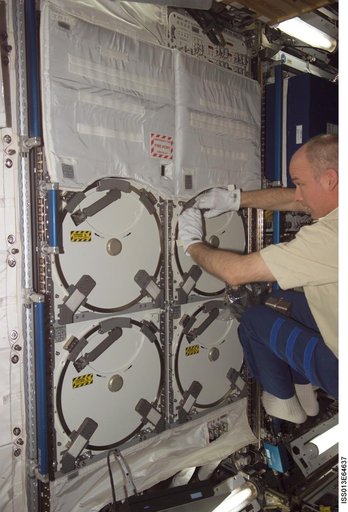 Williams working in the U.S. Laboratory during Expedition 13