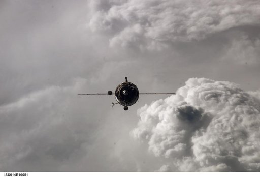 Soyuz 14 (TMA-10) spacecraft approaches the International Space Station