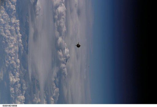 Soyuz 14 (TMA-10) spacecraft approaches the International Space Station