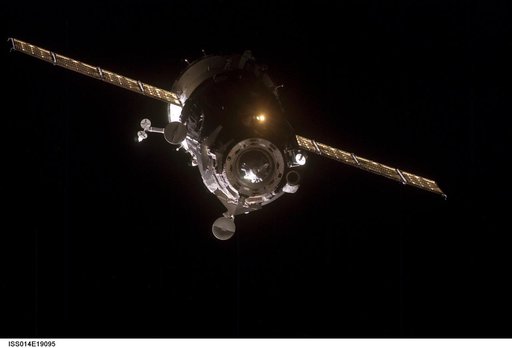Soyuz 14 (TMA-10) spacecraft approaches the International Space Station