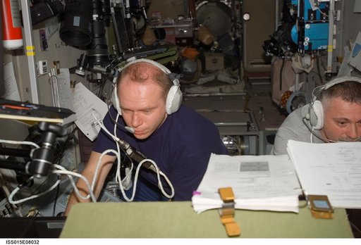 Yurchikhin and Kotov during docking procedures for a Progress Spacecraft