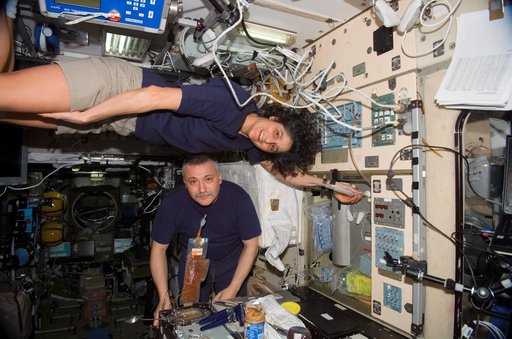 Yurchikhin and Williams in the SM during Expedition 15