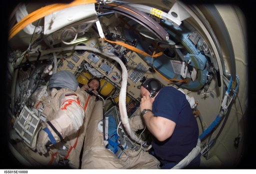 View of Yurchikhin and Kotov in the DC1 during Expedition 15