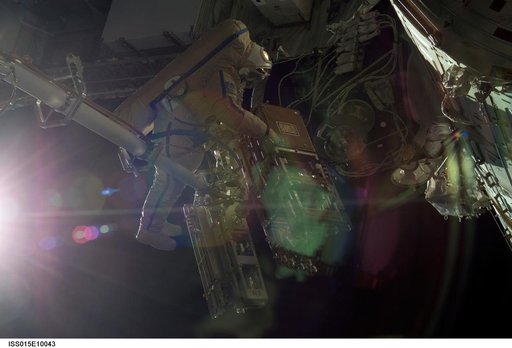 View of Kotov working with Debris Panels during EVA18