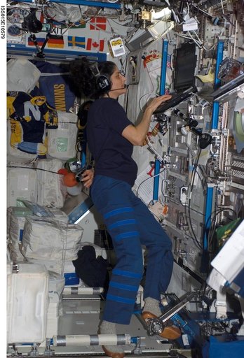 Williams working in the US Lab during Expedition 15