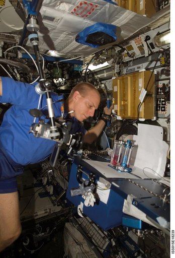 View of Anderson working on the CFE Experiment in the US Lab during Expedition 15