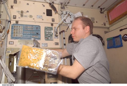 View of Kotov preparing a meal in the SM during Expedition 15