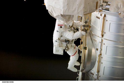 View of Anderson entering the Node 1 CBM after a session of EVA on Expedition 15