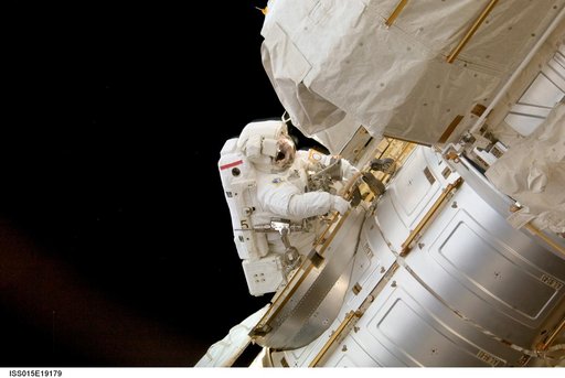 View of Anderson entering the Node 1 CBM after a session of EVA on Expedition 15
