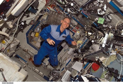 View of Anderson during a private conference via S and Ku Band Receiver in the US Lab during Expedition 15