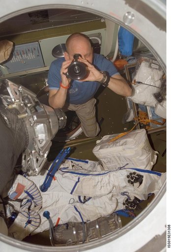 View of Expedition 15 FE Anderson posing for a photo in a Soyuz Spacecraft