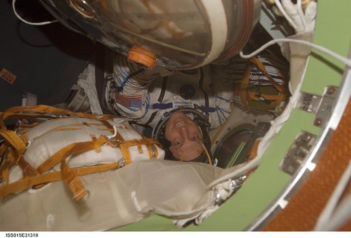 View of Expedition 15 FE Anderson working inside a Soyuz Spacecraft
