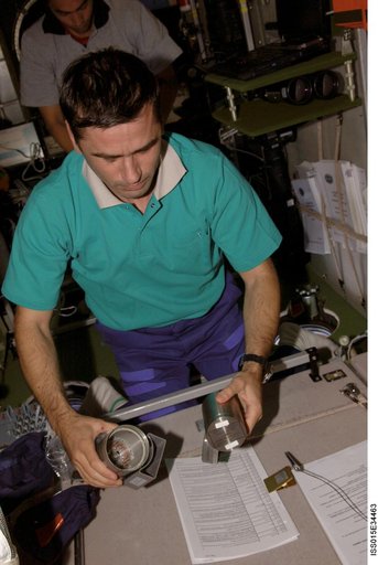 View of Expedition 16 FE Malenchenko working on the Bioemulsion Experiment