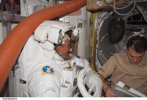 Wheelock and Nespoli in the A/L prior to EVA 1
