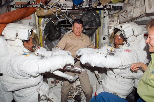 Wheelock, Nespoli, Parazynski and Whitson in the A/L prior to EVA 1