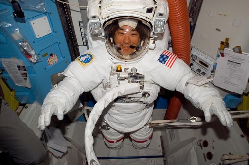 Tani in the A/L prior to EVA 2