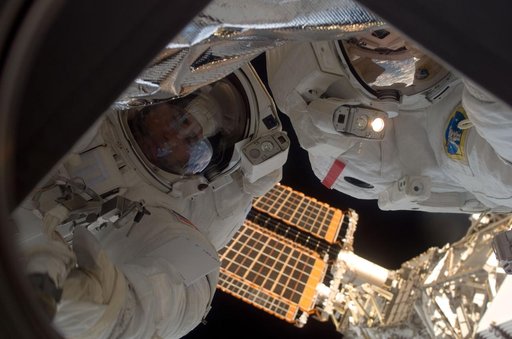 Malenchenko and Whitson during Expedition 16 EVA 10/Alpha