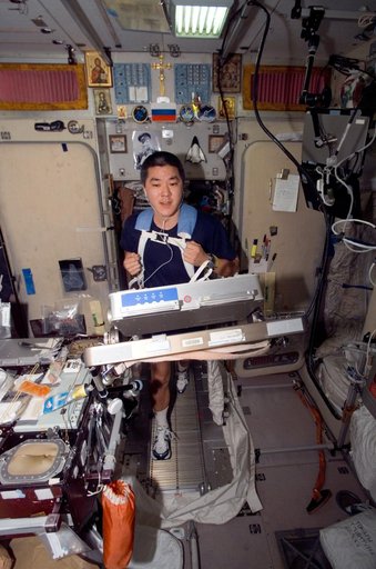 Tani Exercising on the TVIS during Expedition 16