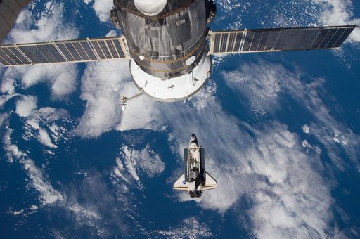 Endeavour and Payload on approach to the ISS during the STS-123 Mission