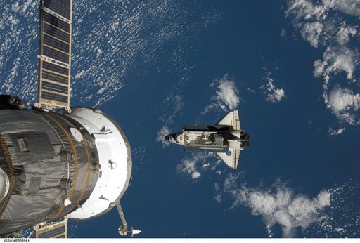 Endeavour and Payload on approach to the ISS during the STS-123 Mission