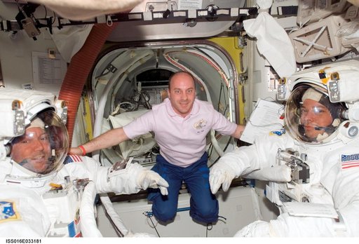 Foreman, Reisman and Behnken prior to Expedition 16/STS-123 EVA 4
