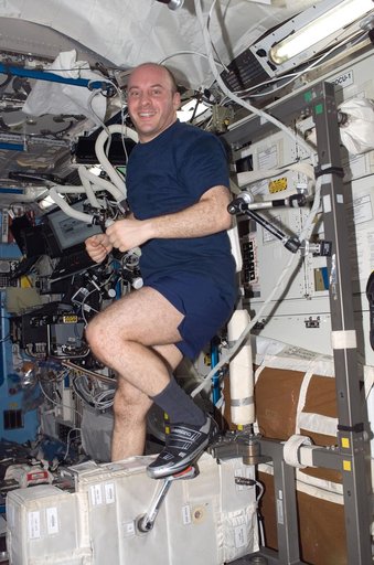 Reisman exercises on the CEVIS in the U.S. Laboratory during Expedition 17