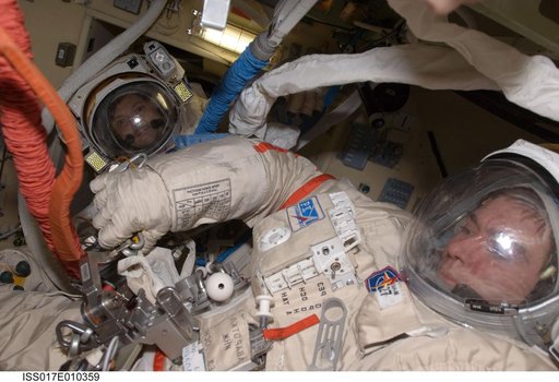 Volkov and Kononenko in the Piers DC1 during Expedition 17