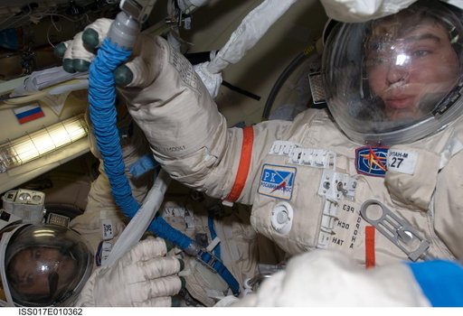 Volkov and Kononenko in the Piers DC1 during Expedition 17