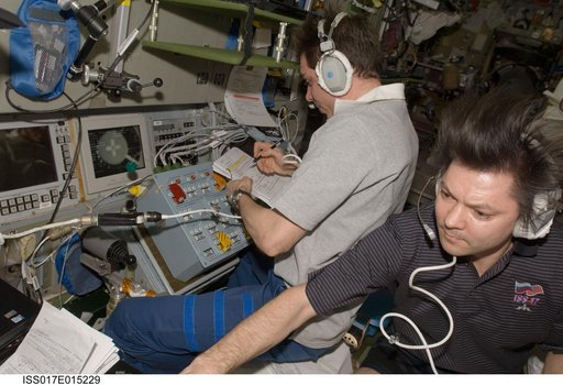 Volkov and Kononenko prepare for the undocking of the ESA Jules Verne ATV during Expedition 17