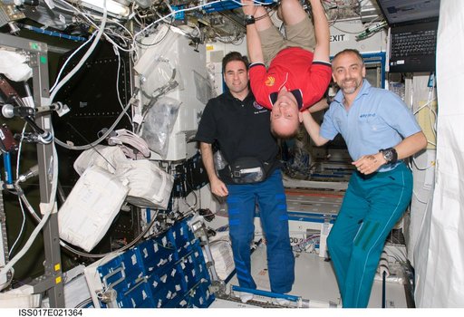 Expedition 18 Crewmembers in the U.S. Laboratory during Joint Operations
