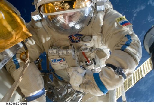 Lonchakov on Service Module (SM)  during Russian Extravehicular Activity (EVA) 21A