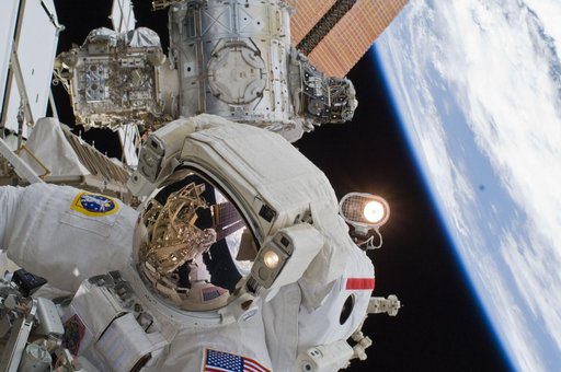Acaba on S1 Truss during STS-119 Extravehicular Activity (EVA) 3