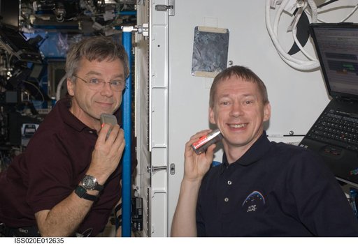 Thirsk and De Winne shave in the U.S. Laboratory