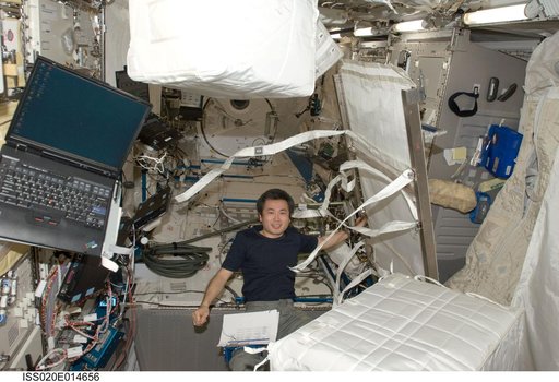 Wakata cleaning up the Kibo JPM (JEM Pressurized Module)