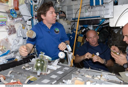 Crewmembers share meal in Node 1