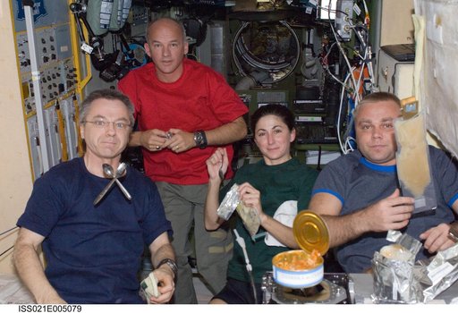 View of Expedition 21 Crew Members having lunch in the SM
