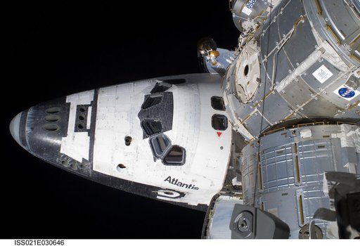 View of Atlantis docked to the ISS