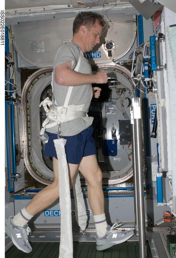 Creamer exercises on the T2 COLBERT in the Node 2 during Expedition 22