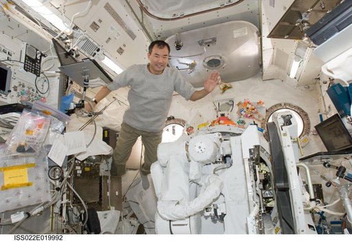 Noguchi poses with JEMRMS SFA in the JPM during Expedition 22