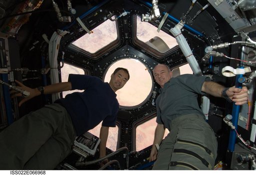 Noguchi and Williams in the Cupola Module during Joint Operations