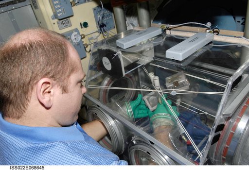 Kotov works with samples from the Bioscience Experiment ASEPTIC during Joint Operations