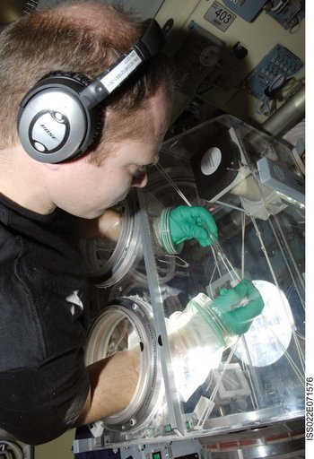 Kotov works with samples from Bioscience Experiment in the MRM2