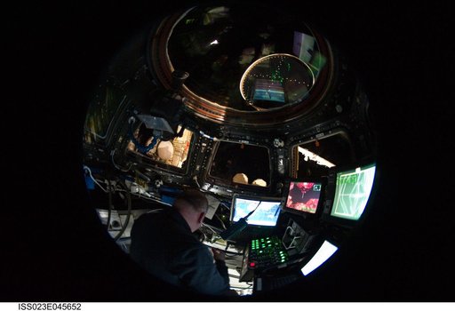 Reisman in Cupola during MRM1 Mating to FGB