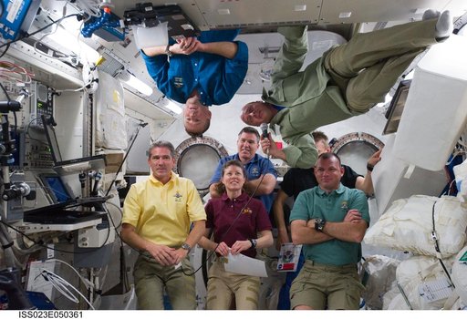 Dyson and STS-132 Crew during PAO Event in Kibo
