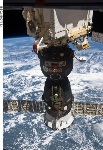 Exterior view of docked Soyuz TMA-19